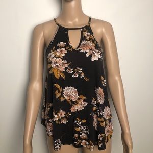 Brown floral sleeveless blouse